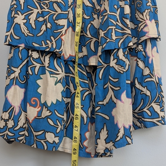 Knox Rose Midi Floral Wrap Dress Short Sleeves Tiered Ruffle Teal Cream sz Small - Picture 11 of 11